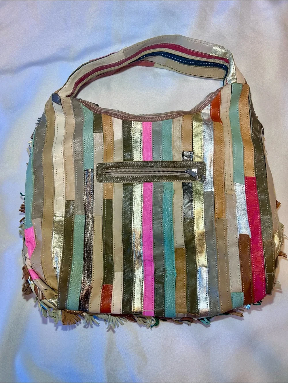 Multicolor Woven Fringe Capri Hobo Bag - Women's Shoulder Bag